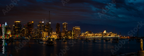 Sunset and night view of San Diego downtown