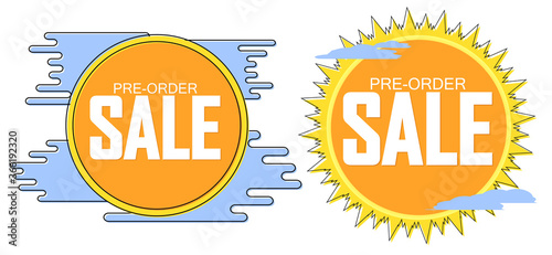 Set Pre-Order Sale banners design template, Summer discount tags, vector illustration
