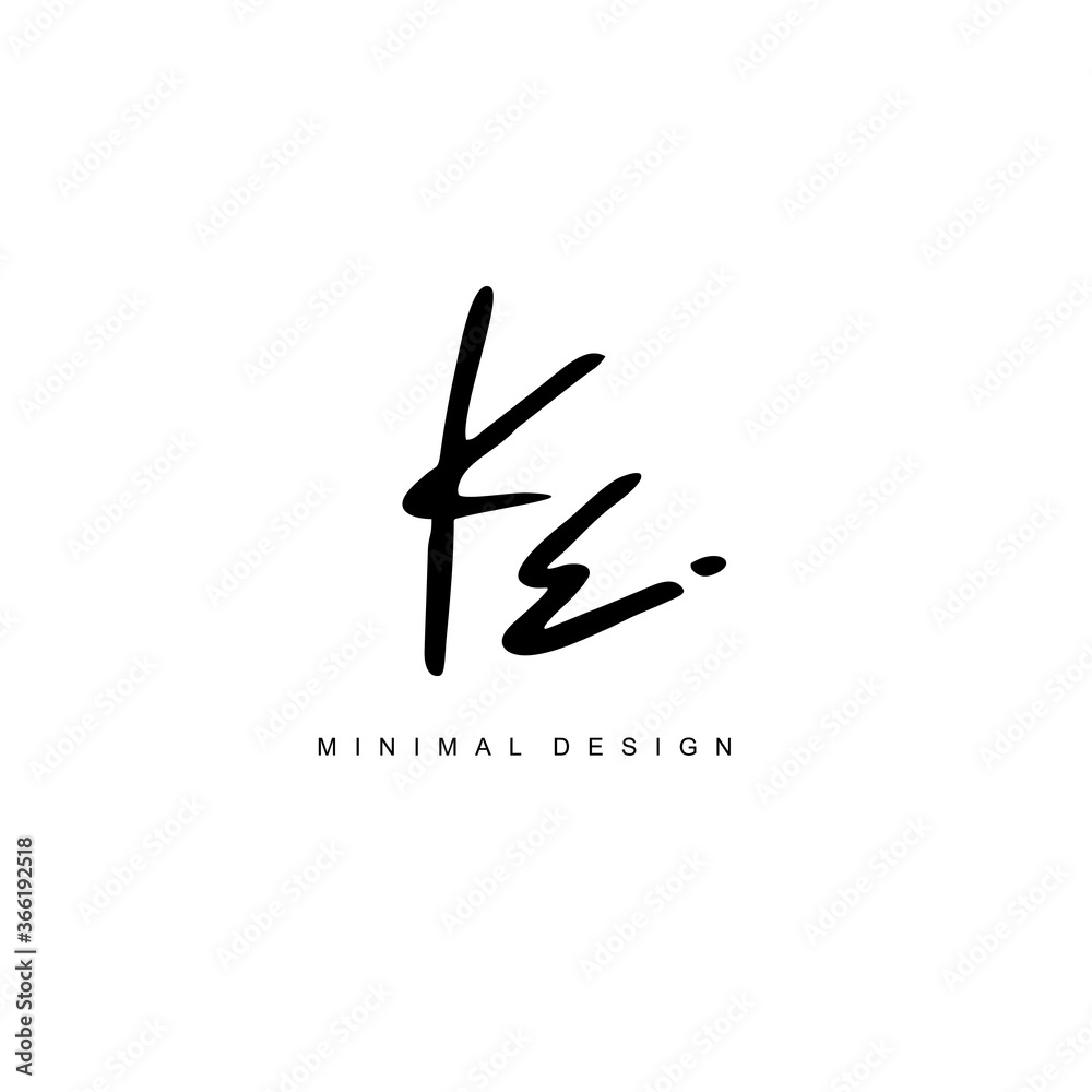 Naklejka premium K E KE Initial handwriting or handwritten logo for identity. Logo with signature and hand drawn style.