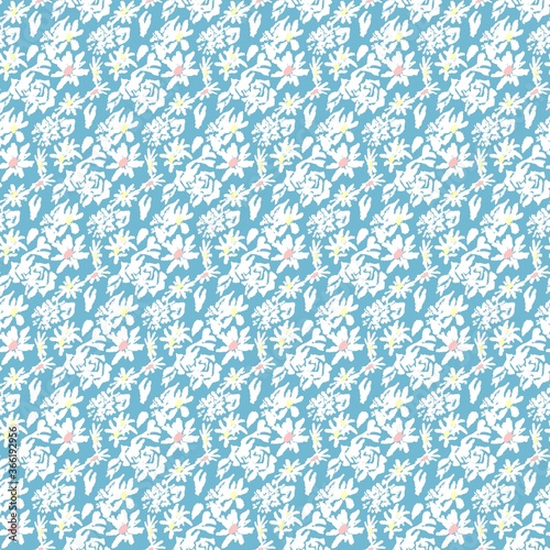 ロマンチックな水色の白い小花模様