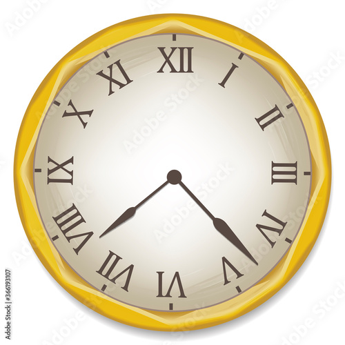 Vintage watch. Vector old clock with roman numerals. Flat image of an antique dial. Stock photo.