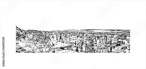 Building view with landmark of Arizona City is a census-designated place in southwestern Pinal County, Arizona, in the United States. Hand drawn sketch illustration in vector. photo