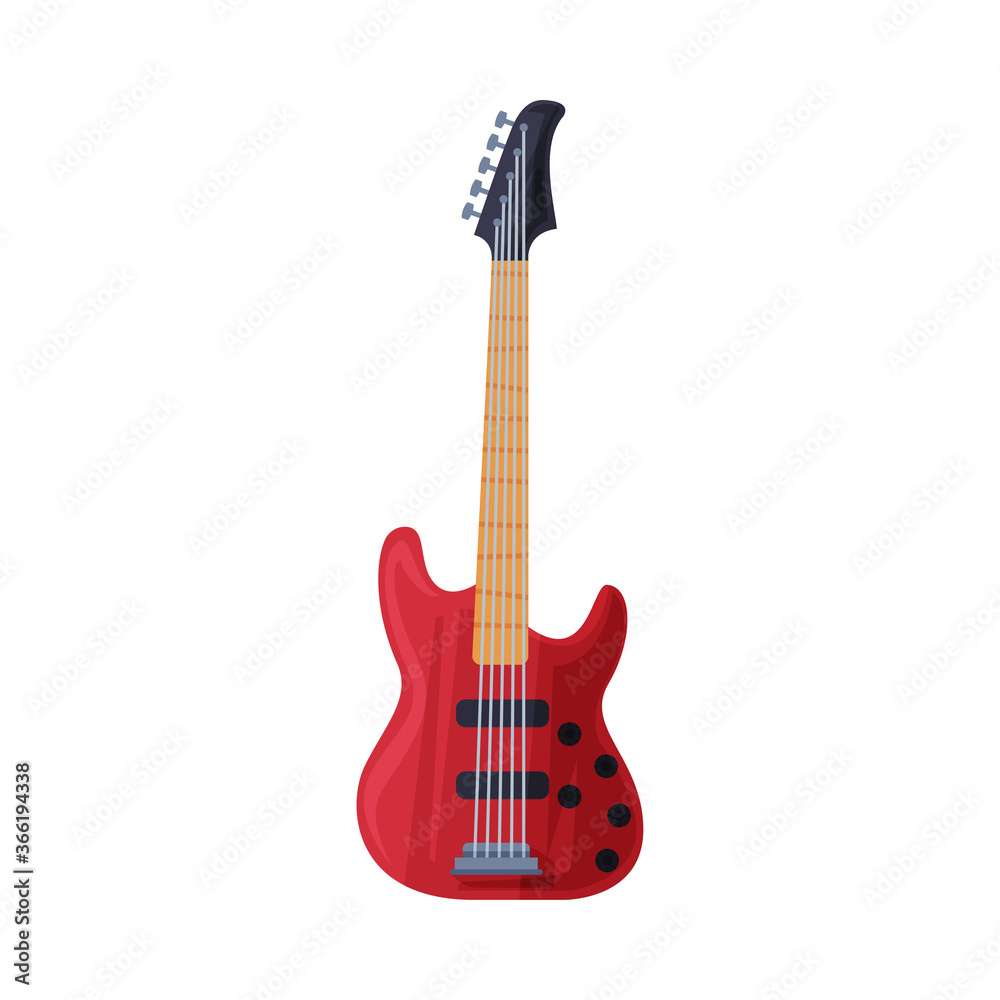 Red Electric Guitar String Musical Instrument Flat Style Vector Illustration on White Background Red Electric Guitar String Musical Instrument Flat Style Vector Illustration on White Background