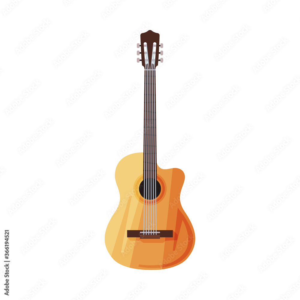 Naklejka premium Acoustic Guitar String Musical Instrument Flat Style Vector Illustration on White Background