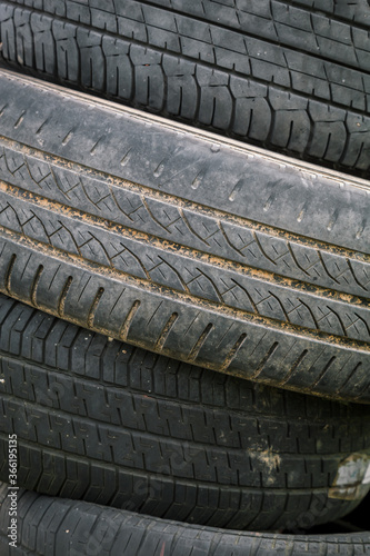 A stack of worn out rubber close-up.