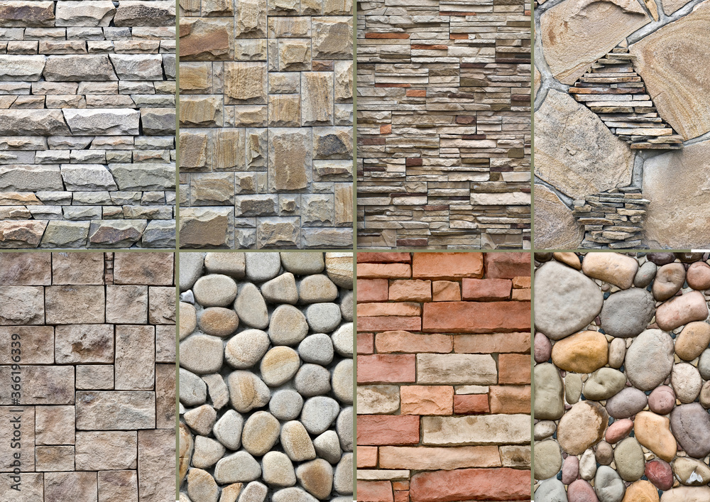 Different types of masonry.Building.stone ornament Stock Photo Adobe