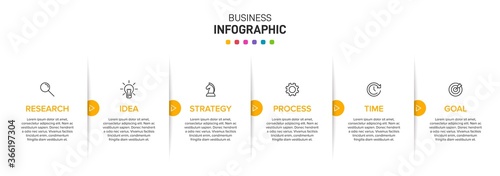 Concept of arrow business model with 6 successive isometric steps. Six colorful graphic elements. Timeline design for brochure, presentation. Infographic design layout