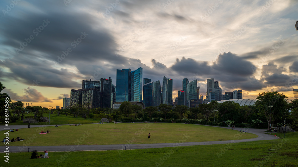 Singapore skyscrapers at sunset time