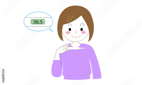 熱をチェックする女性（平熱で安心した様子）