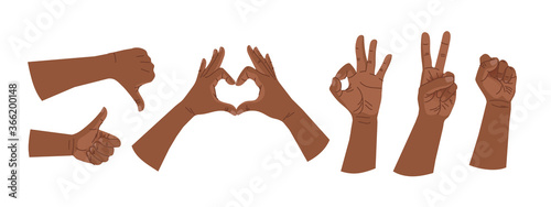 Hand gestures. Hands human gestures set. Different human finger gesture signs collection isolated vector illustration