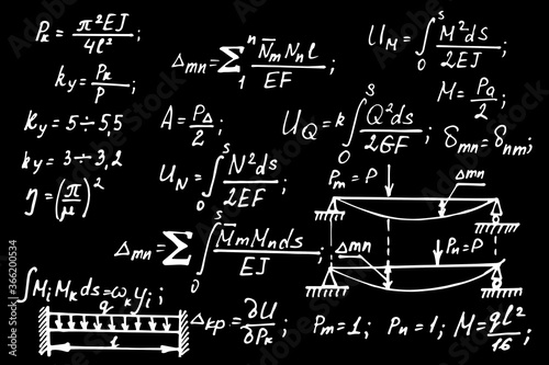 Vintage educational and scientific background.  Math law theory and mathematical formula equation,  schedule on blackboard. Vector hand-drawn chalkboard.