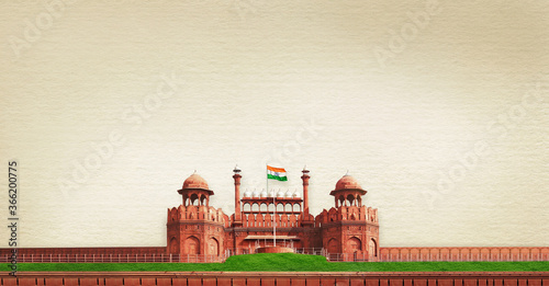 Fotografia, Obraz Red Fort DelhiI, India, india flag flying high, india flag background