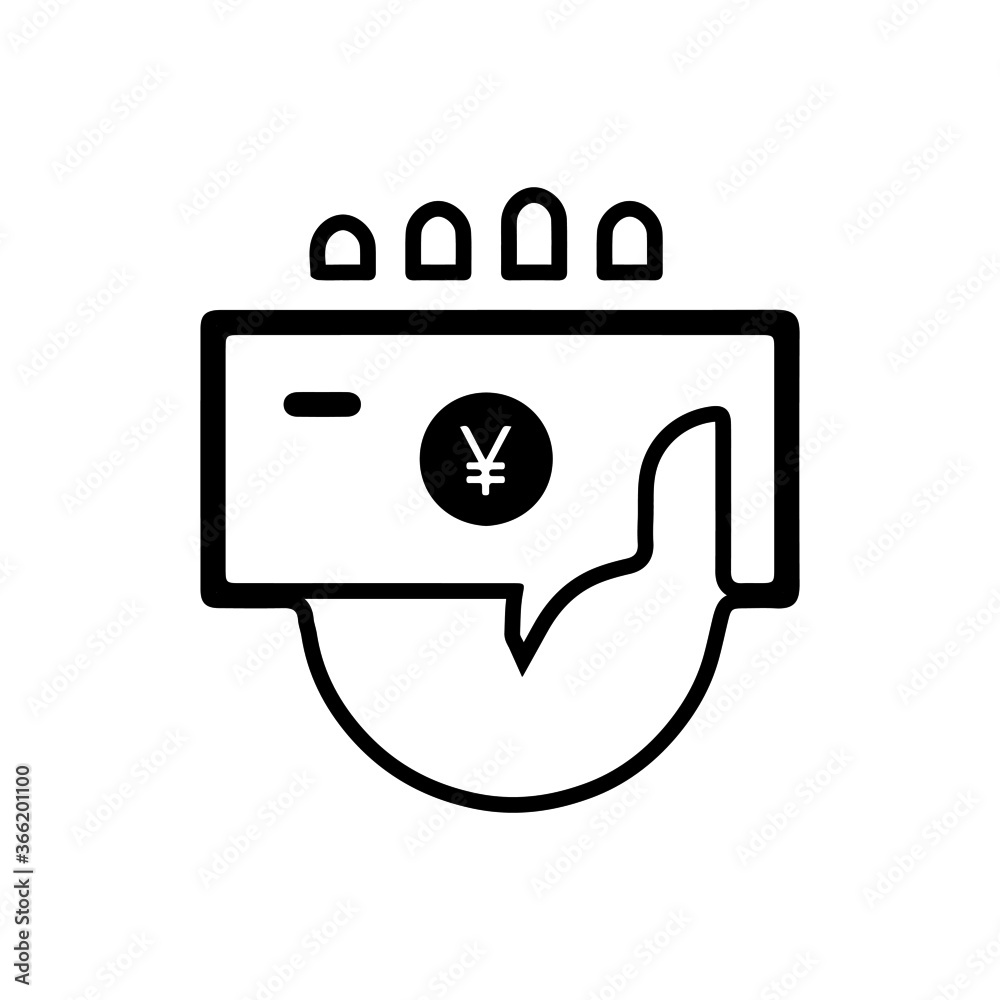vector illusion icon of Japanese Yen's On Hand Outline vector illusion icon of Japanese Yen's On Hand Outline