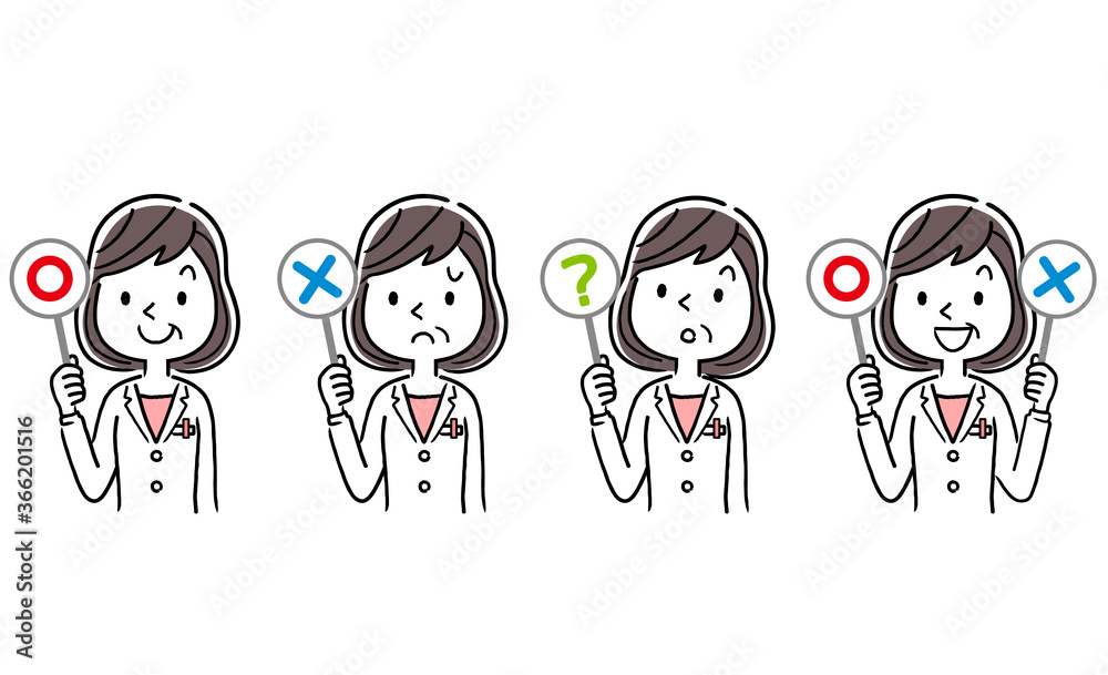 Vector material: middle-aged female doctor answering questions, set Vector material: middle-aged female doctor answering questions, set