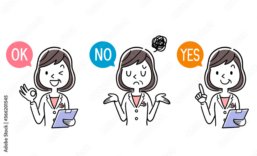 Vector material: middle-aged female doctor answering questions, set Vector material: middle-aged female doctor answering questions, set