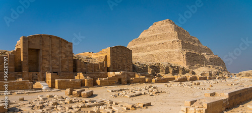 The oldest Pyramid Step pyramid of King Netjeryhet Djoser Zoser. Panoramic banner portion photo