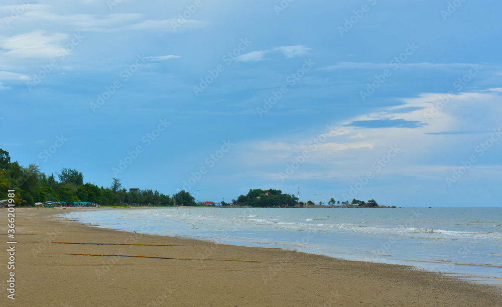 
On the shores of the sea there is a beautiful blue sky, golden sand and the sea breeze.