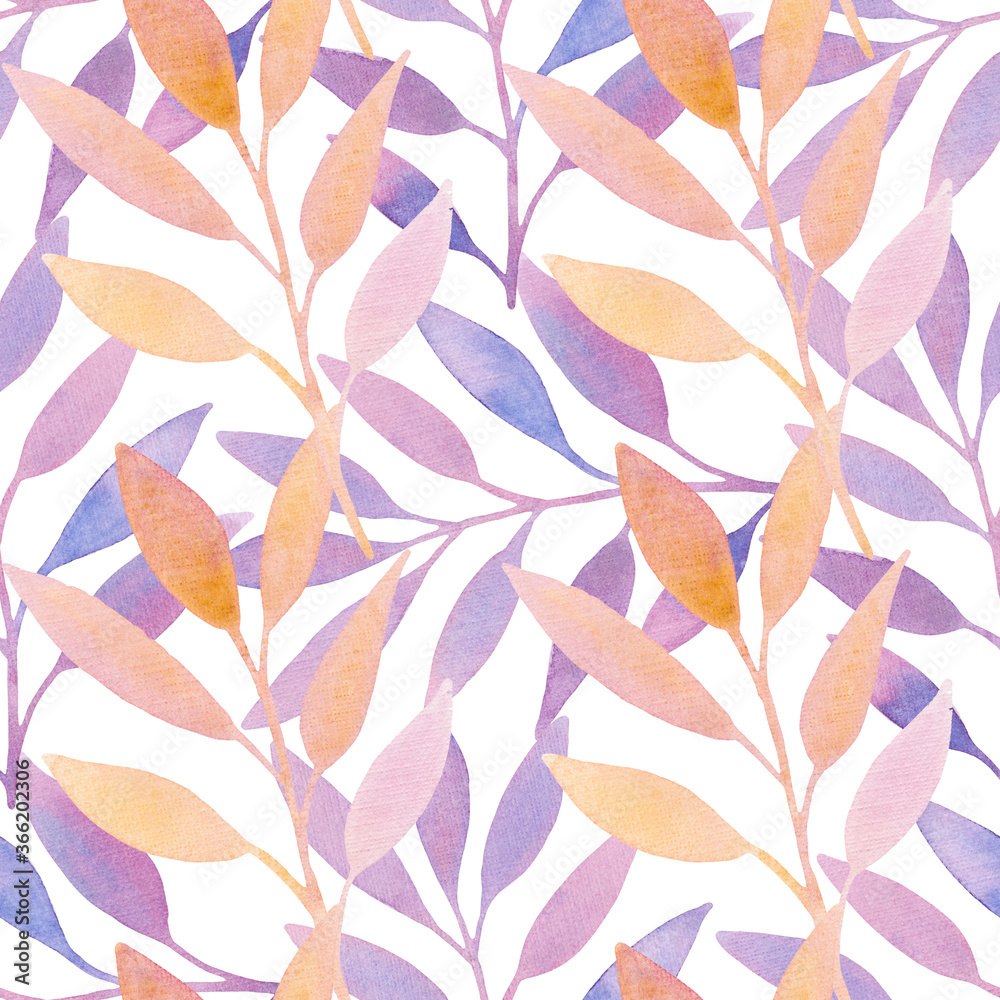 Fototapeta premium Green floral pattern on white background. Watercolor print. Seamless texture. Elegant template for fashion prints. Hand-drawn illustration