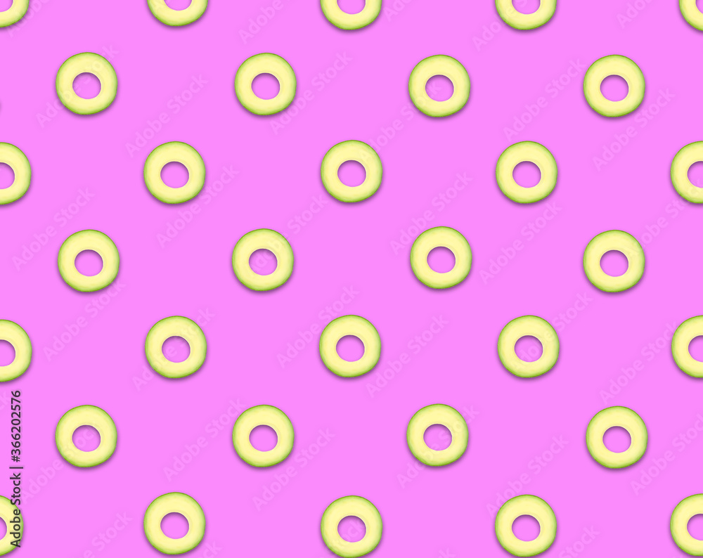 Pattern of avocado slices on pale fuchsia background
