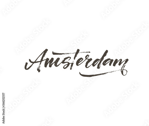 Amsterdam ink brush vector lettering. Modern slogan handwritten vector calligraphy. Black paint lettering isolated on white background. Postcard, greeting card, t shirt decorative print.
