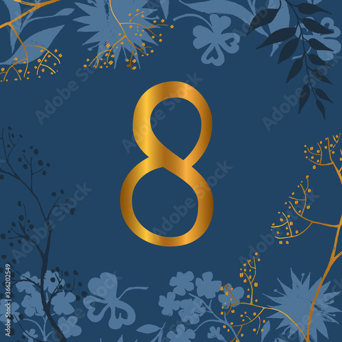 Wedding table number with hand-drawn floral elements and patterns. Vector illustrations