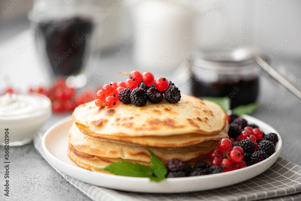homemade pancakes with fresh berries and jam homemade pancakes with fresh berries and jam