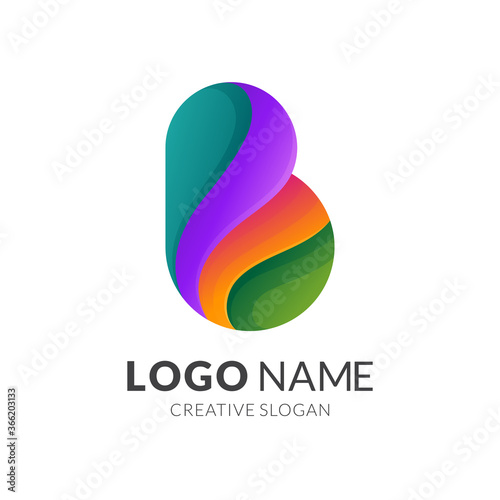 letter b logo template, modern 3d logo style in gradient vibrant colors
