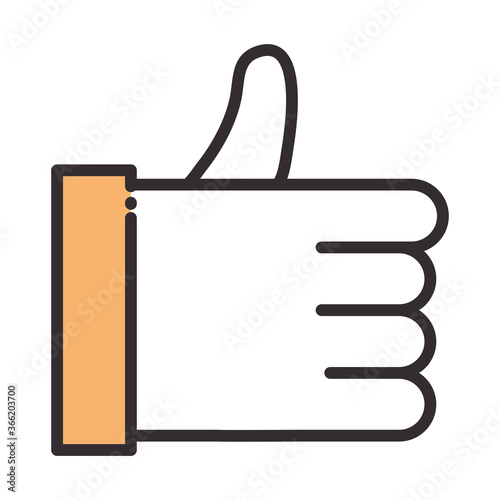 social media hand like digital internet network communicate technology line and fill design icon