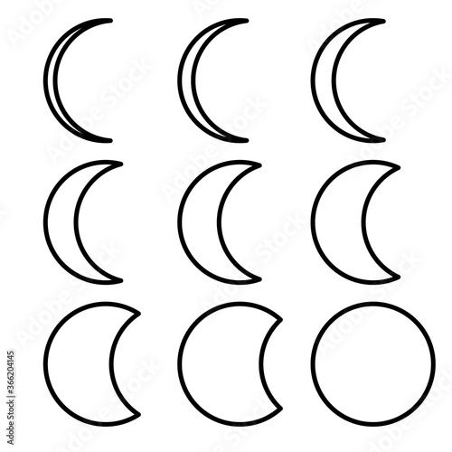 Moon phases. Vector illustration. Web line icon. Outline symbols .