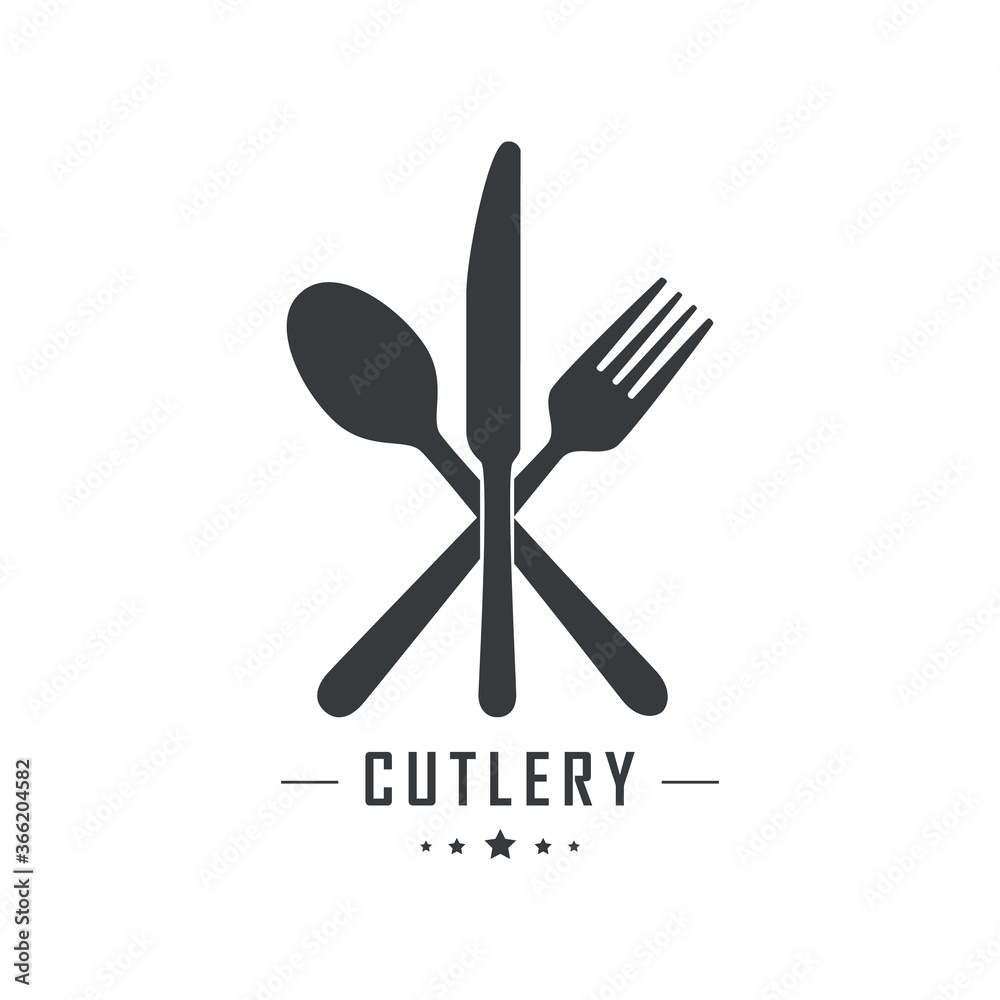 Fork Knife and Spoon - White symbols of cutlery on dark brown background Fork Knife and Spoon - White symbols of cutlery on dark brown background