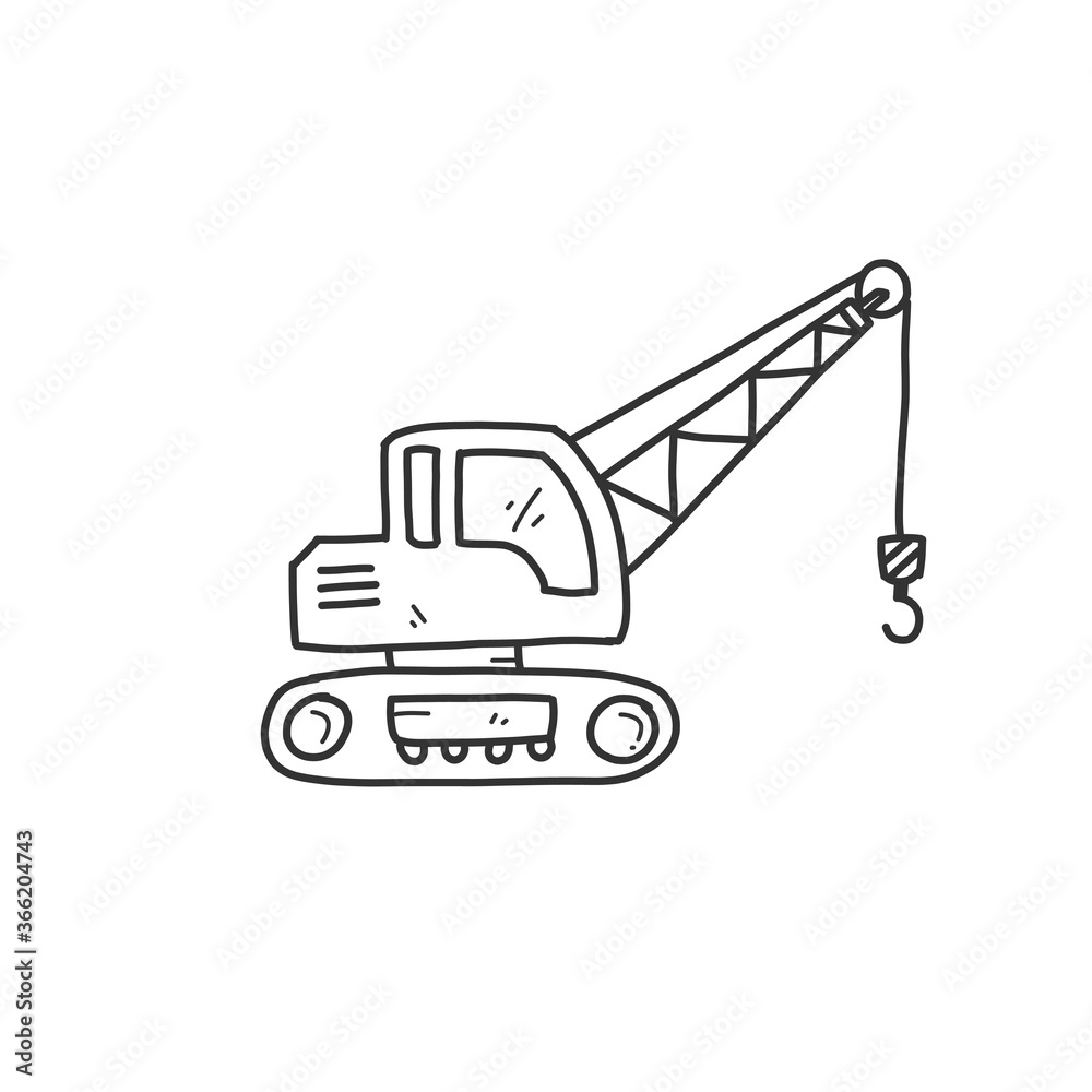 Naklejka premium Excavator illustration and dozer hand drawn for coloring and line art. Kids heavy equipment coloring for education.