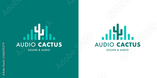 Creative sound wave DJ logo template. Modern conceptual audio company cactus brand design. Vector illustration.