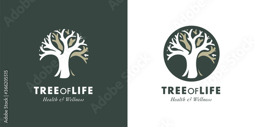 Tree of life logo template design. Natural growth symbol. Organic health and wellness sign. Green eco emblem. Vector illustration.
