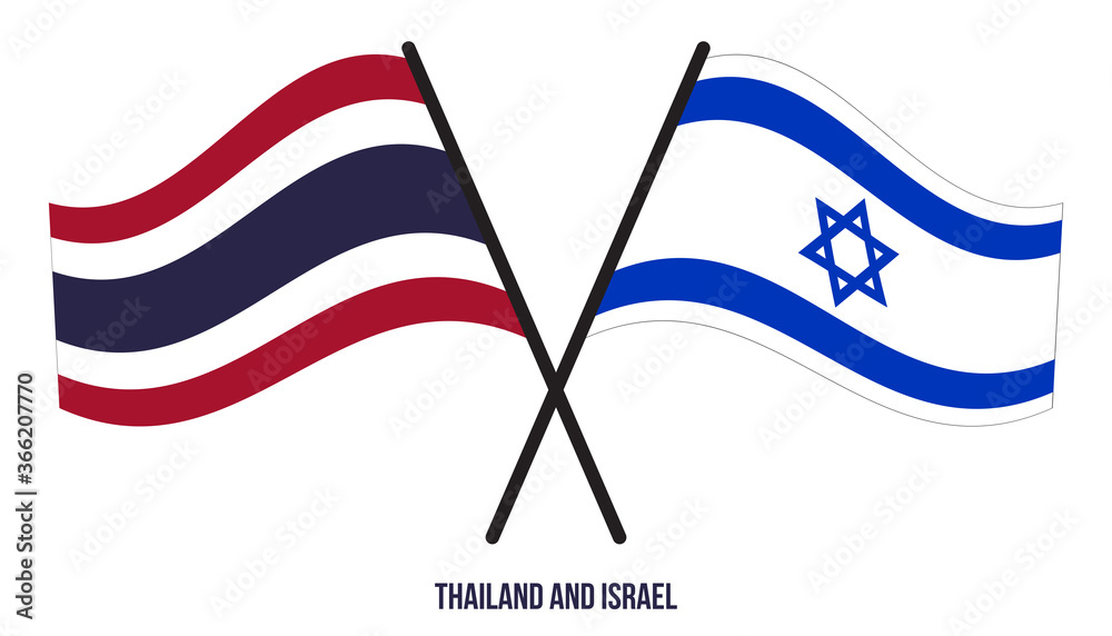 Thailand and Israel Flags Crossed And Waving Flat Style. Official Proportion. Correct Colors.