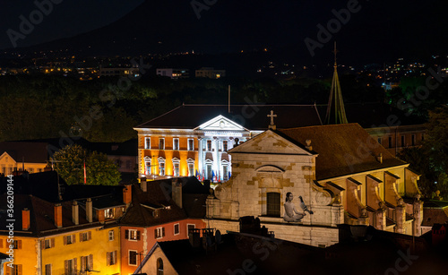 The night view of medieval insular palace Palais de l'Ile jail in Annecy, France
