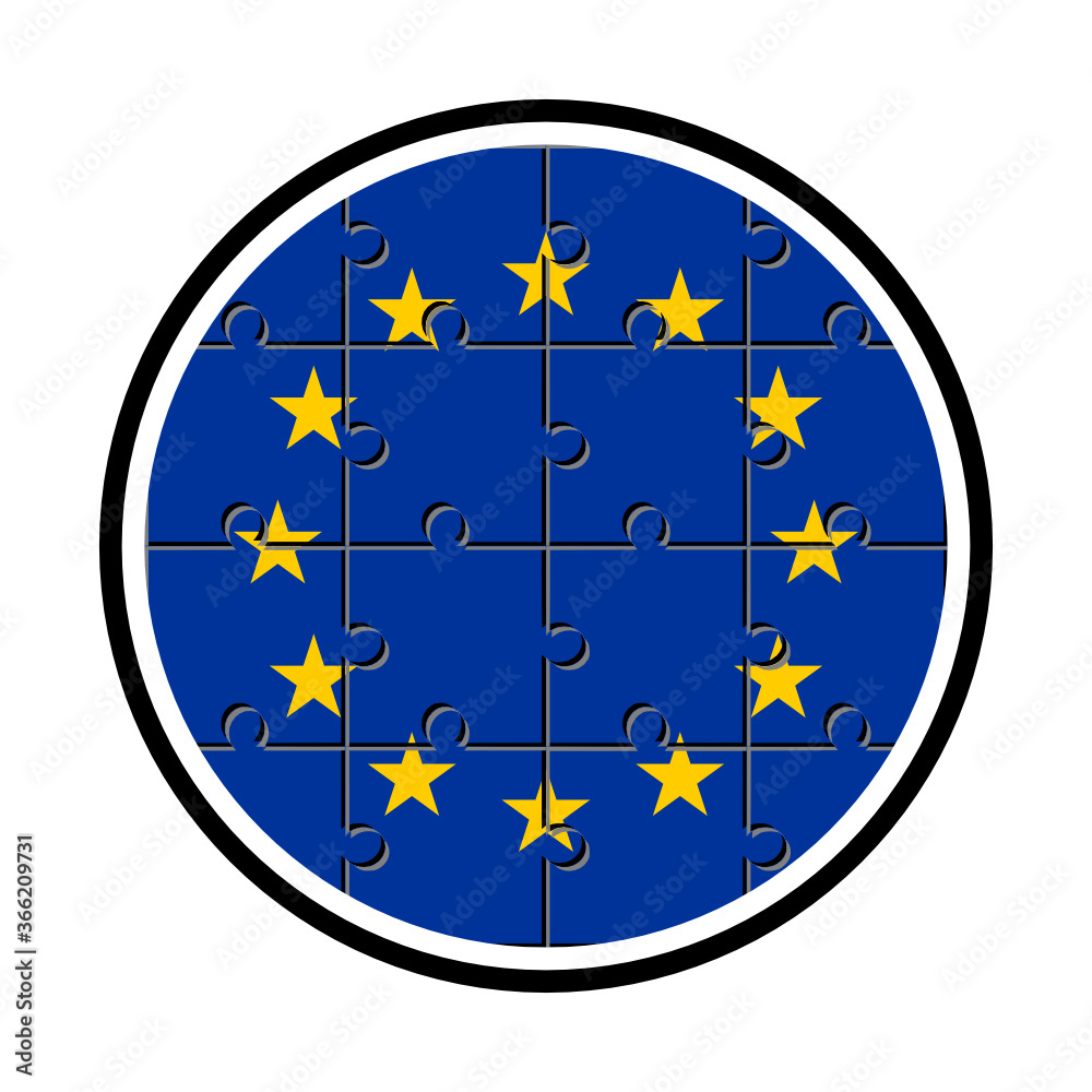 round icon with europe flag made with jigsaw puzzle pieces, isolated on white background
round icon with europe flag made with jigsaw puzzle pieces, isolated on white background