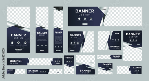 set of creative web banners of standard size with a place for photos. Business ad banner. Vertical, horizontal and square template. vector illustration EPS 10