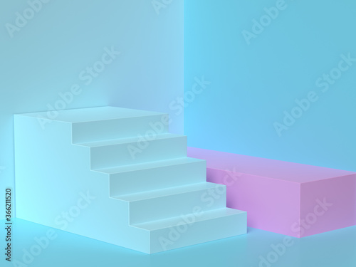 pink blue scene 3d rendering staircase stage 