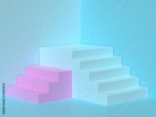 pink blue scene 3d rendering staircase stage 