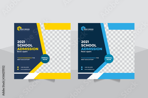 Students Admission social media post, Back to school admission promotion social media post template design, education advertisement