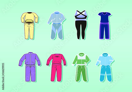 Women's tracksuits in flat design isolated on a blue background