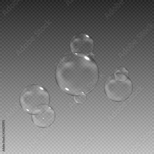 Realistic soap bubbles with rainbow reflection set of isolated vector illustrations.