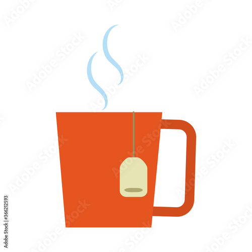 hot tea cup with teabag beverage aroma isolated flat style icon