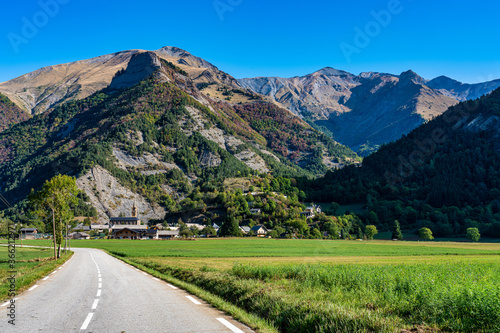 Landscape view of the mountains around Le Bourg d'Oisans in France