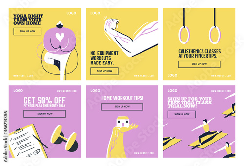 Fitness gym yoga social media post collection template