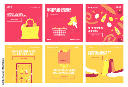 Shop groceries delivery social media post collection template