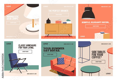 Furnitures decor social media post collection template