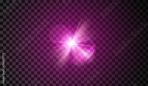 Lens flare. Light glow effect. Pink sparkle and glare object. Isolated vector illustration on transparent background.