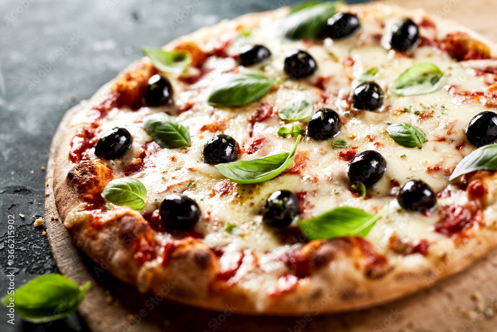Traditional Italian pizza with black olives