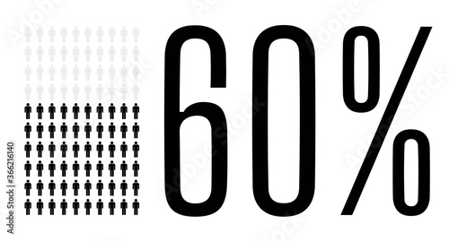 Sixty percent people chart graphic, 60 percentage population demography vector diagram